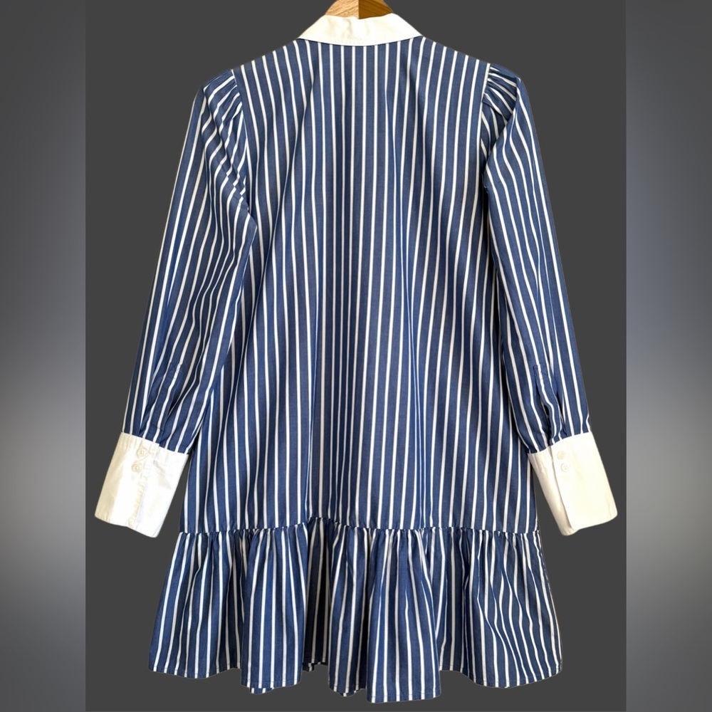 J. CREW 100% Cotton Preppy City Chic Dropped Waist Striped Summer Shirt Dress 6 - Picture 6 of 9